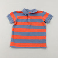 Neon Orange & Blue Striped Polo Shirt - Boys 2-3 Years