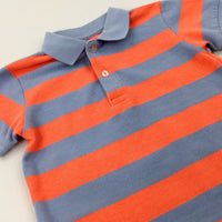 Neon Orange & Blue Striped Polo Shirt - Boys 2-3 Years