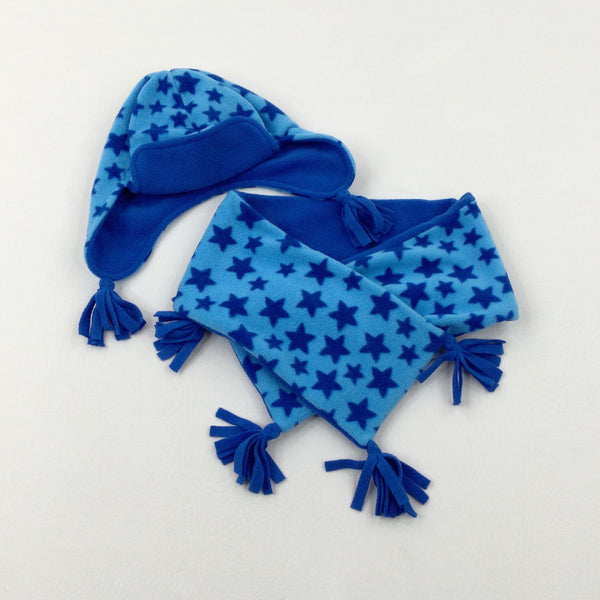 Stars Blue Fleece Winter Hat & Scarf Set - Boys 2-3 Years