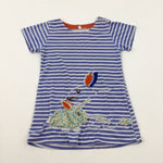 Bunnies Appliqued Blue Striped Dress - Girls 18-24 Months