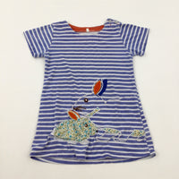 Bunnies Appliqued Blue Striped Dress - Girls 18-24 Months