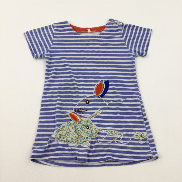 Bunnies Appliqued Blue Striped Dress - Girls 18-24 Months