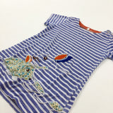 Bunnies Appliqued Blue Striped Dress - Girls 18-24 Months