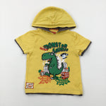 'Monstersaurus' Dinosaur Applied Yellow T-Shirt With Hood - Boys 18-24 Months