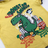 'Monstersaurus' Dinosaur Applied Yellow T-Shirt With Hood - Boys 18-24 Months