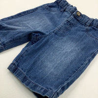 Mid Blue Denim Shorts With Adjustable Waist - Boys 18-24 Months