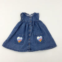 Hearts Appliqued Mid Blue Denim Dress - Girls 2-3 Years