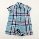 Teddy Motif Light Blue Checked Shirt - Boys 18-24 Months