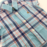 Teddy Motif Light Blue Checked Shirt - Boys 18-24 Months