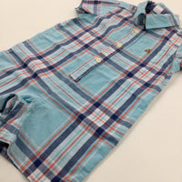 Teddy Motif Light Blue Checked Shirt - Boys 18-24 Months