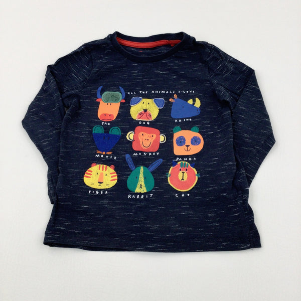 'All Animals I Love' Embroidered Navy Long Sleeve Top - Boys 18-24 Months