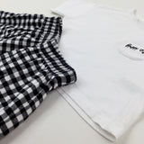 'Happy' Heart Embroidered Motif White & Black Checked Short Pyjamas - Girls 3-4 Years