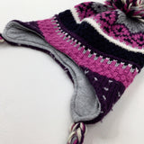 Patterned Purple & Pink Lined Knitted Winter Bobble Hat - Girls 3-4 Years