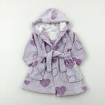 Hearts Sparkly Lilac Fluffy Dressing Gown - Girls 18-24 Months