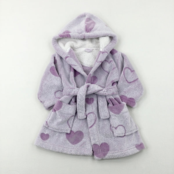 Hearts Sparkly Lilac Fluffy Dressing Gown - Girls 18-24 Months