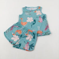 Tropical Birds Green Vest Top & Shorts Set - Girls 18-24 Months