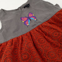 Butterfly Grey & Orange Dress - Girls 4-5 Years