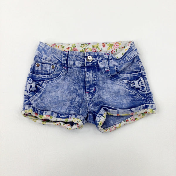 Diamonte Blue Denim Shorts With Adjustable Waist - Girls 7-8 Years