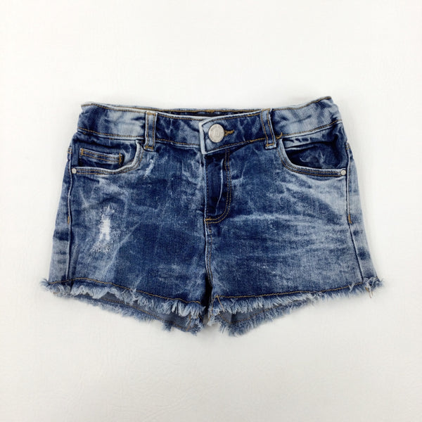 Blue Denim Shorts With Adjustable Waist - Girls 7-8 Years