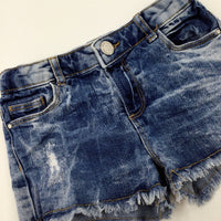 Blue Denim Shorts With Adjustable Waist - Girls 7-8 Years
