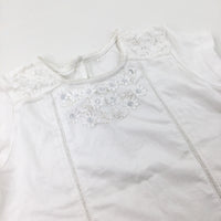 Flowers Embroidered White T-Shirt - Girls 8-9 Years