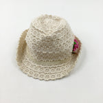 Flowers Patterned Cream Sun Hat - Girls 8-9 Years