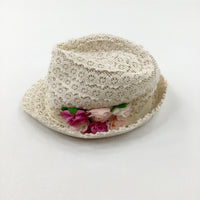 Flowers Patterned Cream Sun Hat - Girls 8-9 Years