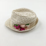 Flowers Patterned Cream Sun Hat - Girls 8-9 Years