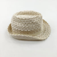 Flowers Patterned Cream Sun Hat - Girls 8-9 Years