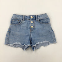 Light Blue Denim Shorts With Adjustable Waist - Girls 8-9 Years