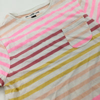 Pink & Yellow Striped White T-Shirt - Girls 8-9 Years