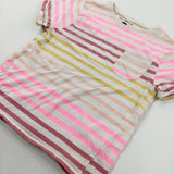 Pink & Yellow Striped White T-Shirt - Girls 8-9 Years