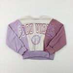 'Good Vibes' Lilac & Pink Cropped Sweatshirt - Girls 9-10 Years