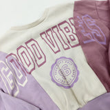 'Good Vibes' Lilac & Pink Cropped Sweatshirt - Girls 9-10 Years