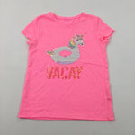 'Vacay' Unicorn Sequinned Neon Pink T-Shirt - Girls 9-10 Years
