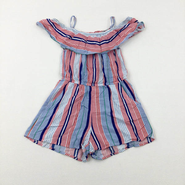 Striped Pink & Blue Playsuit - Girls 9-10 Years