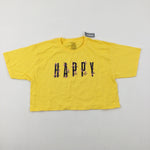 **NEW** 'Happy' Flowers Yellow Cropped T-Shirt - Girls 9-10 Years