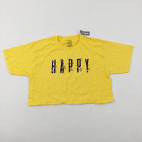 **NEW** 'Happy' Flowers Yellow Cropped T-Shirt - Girls 9-10 Years