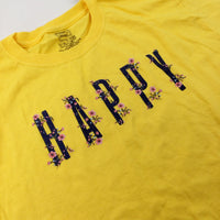 **NEW** 'Happy' Flowers Yellow Cropped T-Shirt - Girls 9-10 Years