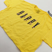 **NEW** 'Happy' Flowers Yellow Cropped T-Shirt - Girls 9-10 Years