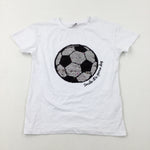 'Smile It's Game Day' Football Flip Sequinned White T-Shirt - Girls 10-11 Years