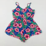 Flowers Blue & Pink Playsuit - Girls 10-11 Years