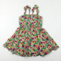 Tropical Birds & Flowers Green Dress - Girls 10-11 Years