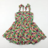 Tropical Birds & Flowers Green Dress - Girls 10-11 Years