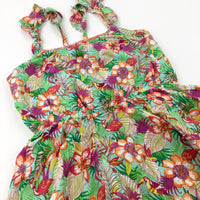 Tropical Birds & Flowers Green Dress - Girls 10-11 Years