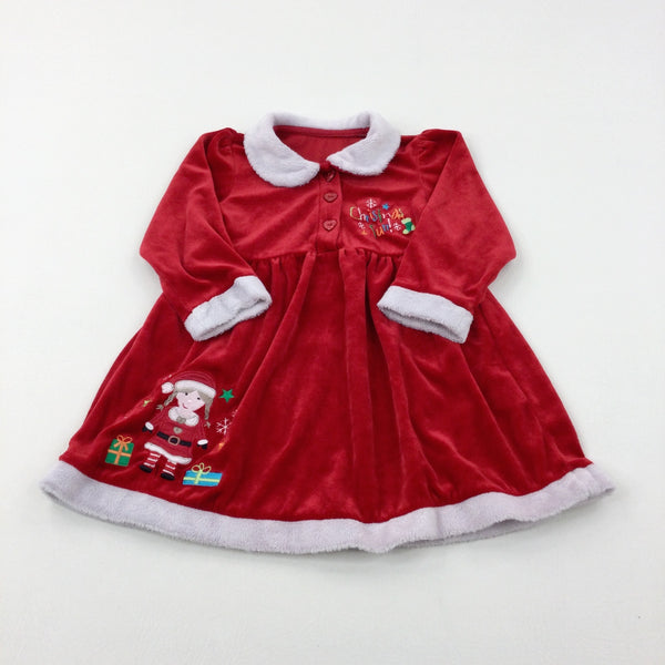 'Christmas Fun!' Mrs Claus Appliqued Red Velour Dress - Girls 2-3 Years