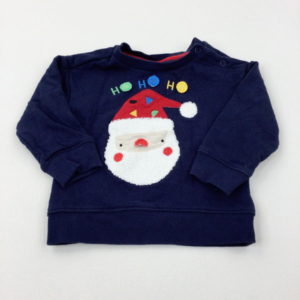 'Ho Ho Ho' Father Christmas Appliqued Navy Sweatshirt - Boys/Girls 9-12 Months