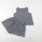 Black Checked Vest Top & Shorts Set - Girls 10-11 Years