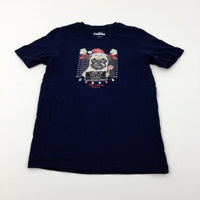 'I Chose The Pug Life' Christmas Stockings Navy T-Shirt - Boys 11-12 Years