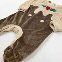 Christmas Pudding Appliqued Beige Velour Babygrow - Boys/Girls - Newborn